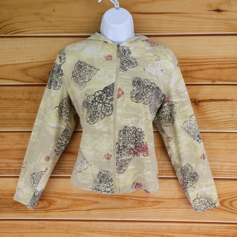 Onque Casuals Full Zip Jacket Hooded Womens M Beige Geometric Elements Of Style